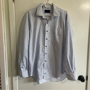 David Donahue White Button Down Shirt with Blue Dots Size XL